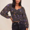 Shirred Long Sleeve Floral Smocked Top 1 Shirred Long Sleeve Floral Smocked Top -Outlet Cozi Luxe Store AT15780 BLACKPURPLEFLORAL 8