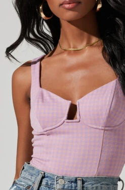 Aria Gingham Print Bustier Bodysuit -Outlet Cozi Luxe Store AT15936JC PINK PURPLE 0979 4