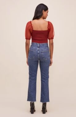 Darling Sheer Puff Sleeve Bodysuit -Outlet Cozi Luxe Store AT15988 WINE 5