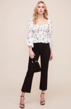 Shirred Long Sleeved Peplum Top -Outlet Cozi Luxe Store AT16028 CREAM BLACK DITSY 3