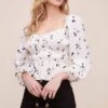 Shirred Long Sleeved Peplum Top -Outlet Cozi Luxe Store AT16028 CREAM BLACK DITSY 4