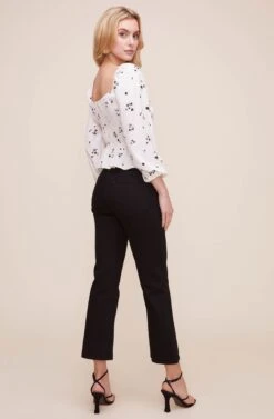 Shirred Long Sleeved Peplum Top -Outlet Cozi Luxe Store AT16028 CREAM BLACK DITSY 5