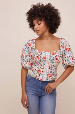 Hook & Eye Square Neck Floral Top 10 Hook & Eye Square Neck Floral Top -Outlet Cozi Luxe Store AT16087 RED MULTI FLORAL 2