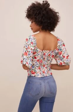 Hook & Eye Square Neck Floral Top 13 Hook & Eye Square Neck Floral Top -Outlet Cozi Luxe Store AT16087 RED MULTI FLORAL 6