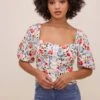Hook & Eye Square Neck Floral Top 1 Hook & Eye Square Neck Floral Top -Outlet Cozi Luxe Store AT16087 REDMULTIFLORAL 3