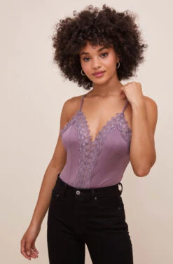 Lace Inset Bodysuit 21 Lace Inset Bodysuit -Outlet Cozi Luxe Store AT16124 LAVENDER 3
