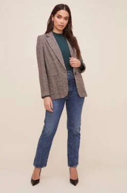 Plaid Blazer -Outlet Cozi Luxe Store AT16133 BROWNTEALPLAID 1