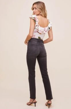 Double Ruffle Off The Shoulder Rib Bodysuit -Outlet Cozi Luxe Store AT16160 CREAM MAUVE PALM 4