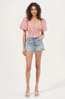 Sonnet Floral Puff Sleeve Top -Outlet Cozi Luxe Store AT16182 BLUSH REDDITSY 1
