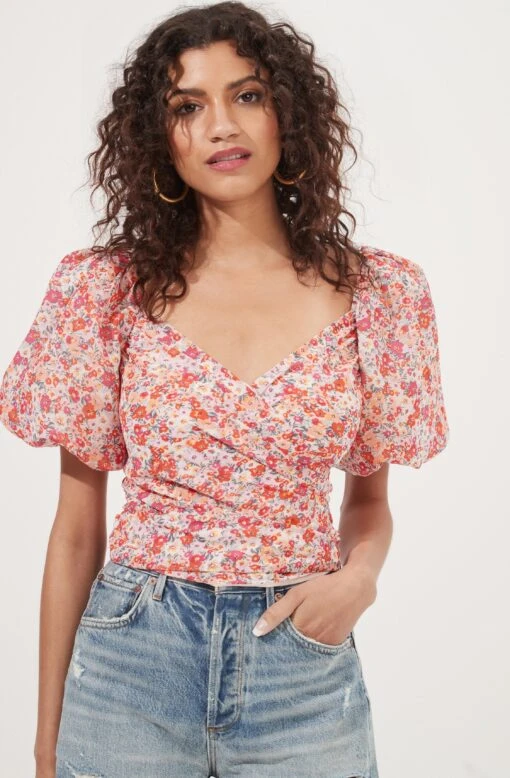 Sonnet Floral Puff Sleeve Top -Outlet Cozi Luxe Store AT16182 BLUSH REDDITSY 3