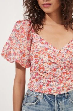 Sonnet Floral Puff Sleeve Top -Outlet Cozi Luxe Store AT16182 BLUSH REDDITSY 4