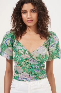 Sonnet Wrap Top -Outlet Cozi Luxe Store AT16182 GREENLILACFLORAL 4