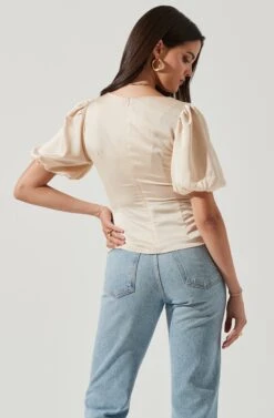 Deep V Balloon Sleeve Top -Outlet Cozi Luxe Store AT16293 CHAMPAGNE 4