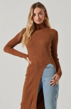 Hi Slit Turtleneck Sweater 19 Hi Slit Turtleneck Sweater -Outlet Cozi Luxe Store AT16295 CAMEL 3