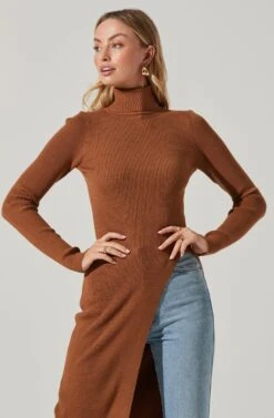 Hi Slit Turtleneck Sweater 21 Hi Slit Turtleneck Sweater -Outlet Cozi Luxe Store AT16295 CAMEL 4