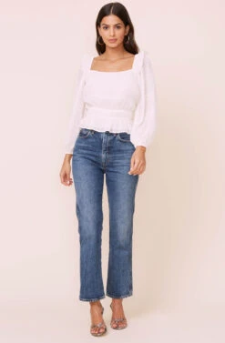 Long Sleeve Crinkle Top -Outlet Cozi Luxe Store AT16317 CREAM 2