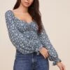 Ruffle Sweetheart Neck Top -Outlet Cozi Luxe Store AT16325 003 BLUE IVORYDITSY 3
