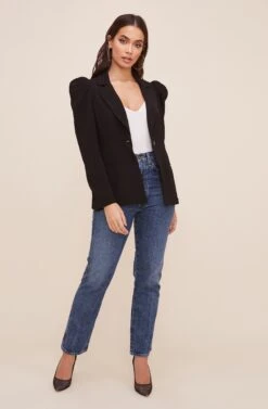 Puff Sleeve Blazer -Outlet Cozi Luxe Store AT16327 003 BLACK 1