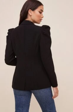 Puff Sleeve Blazer -Outlet Cozi Luxe Store AT16327 003 BLACK 6