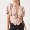 Short Sleeve Ruffle Hem Top -Outlet Cozi Luxe Store AT16334 BLUSH 986
