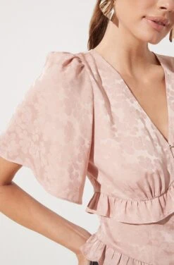 Short Sleeve Ruffle Hem Top -Outlet Cozi Luxe Store AT16334 BLUSH 987