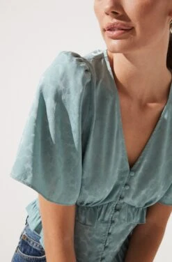 Short Sleeve Ruffle Hem Top -Outlet Cozi Luxe Store AT16334 SAGE 991