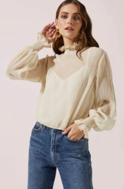 Mock Neck Long Sleeve Top -Outlet Cozi Luxe Store AT16423 IVORY 2