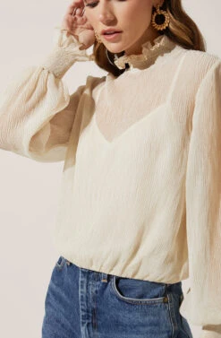 Mock Neck Long Sleeve Top -Outlet Cozi Luxe Store AT16423 IVORY 3