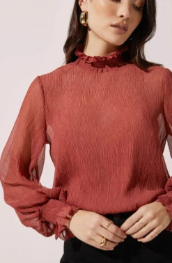 Mock Neck Long Sleeve Top -Outlet Cozi Luxe Store AT16423 MARSALA 3