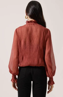 Mock Neck Long Sleeve Top -Outlet Cozi Luxe Store AT16423 MARSALA 4