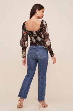 Square Neck Ruched Floral Top -Outlet Cozi Luxe Store AT16433 BLACKMULTIFLORAL 5