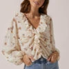 Long Sleeve Ruffle Neck Top -Outlet Cozi Luxe Store AT16502 CREAMMUSTARDMULTIFLORAL 2