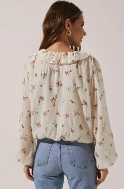 Long Sleeve Ruffle Neck Top 9 Long Sleeve Ruffle Neck Top -Outlet Cozi Luxe Store AT16502 CREAMMUSTARDMULTIFLORAL 4