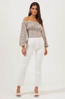 Off The Shoulder Cropped Volume Sleeve Top -Outlet Cozi Luxe Store AT16510 LIGHTGREYDITSY 1