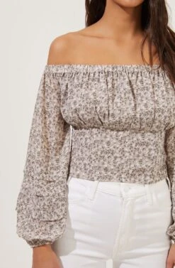 Off The Shoulder Cropped Volume Sleeve Top -Outlet Cozi Luxe Store AT16510 LIGHTGREYDITSY 3