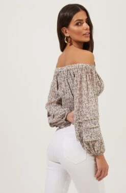 Off The Shoulder Cropped Volume Sleeve Top -Outlet Cozi Luxe Store AT16510 LIGHTGREYDITSY 5