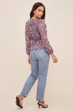 Wrap Front Long Sleeve Top -Outlet Cozi Luxe Store AT16512 BLACK LILACFLORAL 5