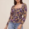 Cinched Waist Long Sleeve Top -Outlet Cozi Luxe Store AT16579 MUSTARDPURPLEFLORAL 4