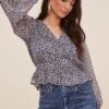 Button Front Puff Sleeve Floral Top -Outlet Cozi Luxe Store AT16581 NAVYMULTIFLORAL 3