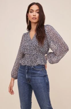 Button Front Puff Sleeve Floral Top -Outlet Cozi Luxe Store AT16581 NAVYMULTIFLORAL 4