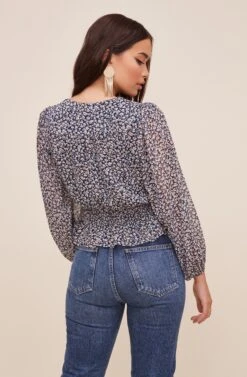 Button Front Puff Sleeve Floral Top -Outlet Cozi Luxe Store AT16581 NAVYMULTIFLORAL 6