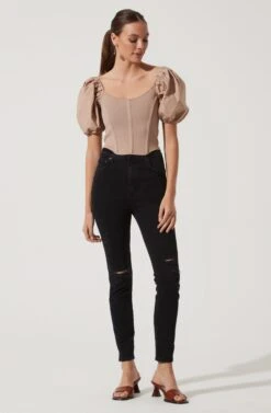 Puff Short Sleeve Top 16 Puff Short Sleeve Top -Outlet Cozi Luxe Store AT16690 TAUPE 1040