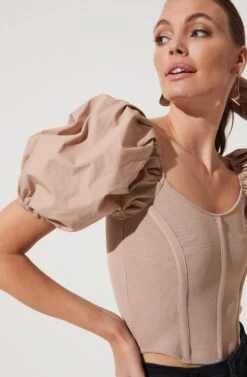 Puff Short Sleeve Top 17 Puff Short Sleeve Top -Outlet Cozi Luxe Store AT16690 TAUPE 1042