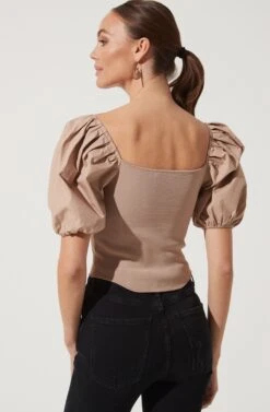 Puff Short Sleeve Top 15 Puff Short Sleeve Top -Outlet Cozi Luxe Store AT16690 TAUPE 1043