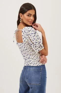 Short Sleeve Sweetheart Neck Top -Outlet Cozi Luxe Store AT16707 CREAM BLUEDITSY 5