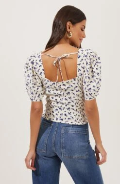 Short Sleeve Sweetheart Neck Top -Outlet Cozi Luxe Store AT16707 CREAM BLUEDITSY 6