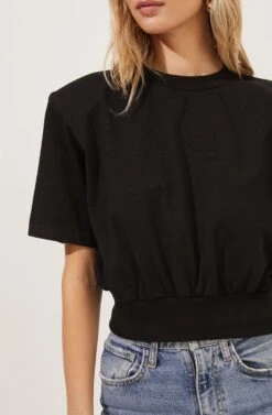 Volume Shoulder Short Sleeve Crop Tee 30 Volume Shoulder Short Sleeve Crop Tee -Outlet Cozi Luxe Store AT16708 BLACK 3