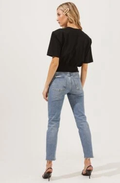 Volume Shoulder Short Sleeve Crop Tee 27 Volume Shoulder Short Sleeve Crop Tee -Outlet Cozi Luxe Store AT16708 BLACK 5