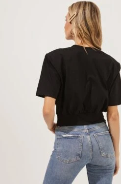 Volume Shoulder Short Sleeve Crop Tee 28 Volume Shoulder Short Sleeve Crop Tee -Outlet Cozi Luxe Store AT16708 BLACK 6
