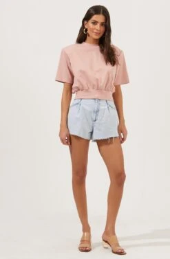 Volume Shoulder Short Sleeve Crop Tee 22 Volume Shoulder Short Sleeve Crop Tee -Outlet Cozi Luxe Store AT16708 DUSTYROSE 1
